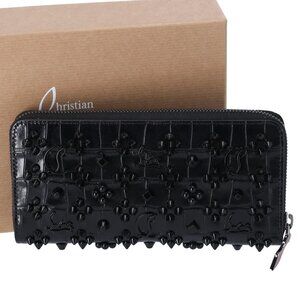 Christian Louboutin Long Wallet Black Leather Spike Stud Embellished